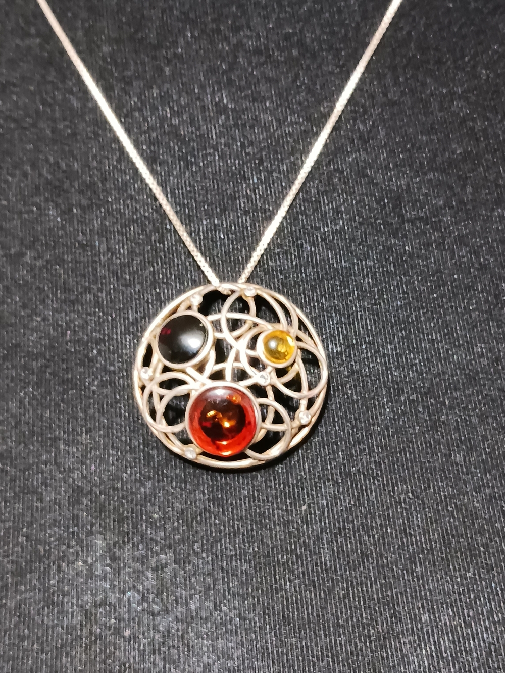 Sterling Silver Filigree Pendant Necklace With Multicolor Stones 925 Italy Chain